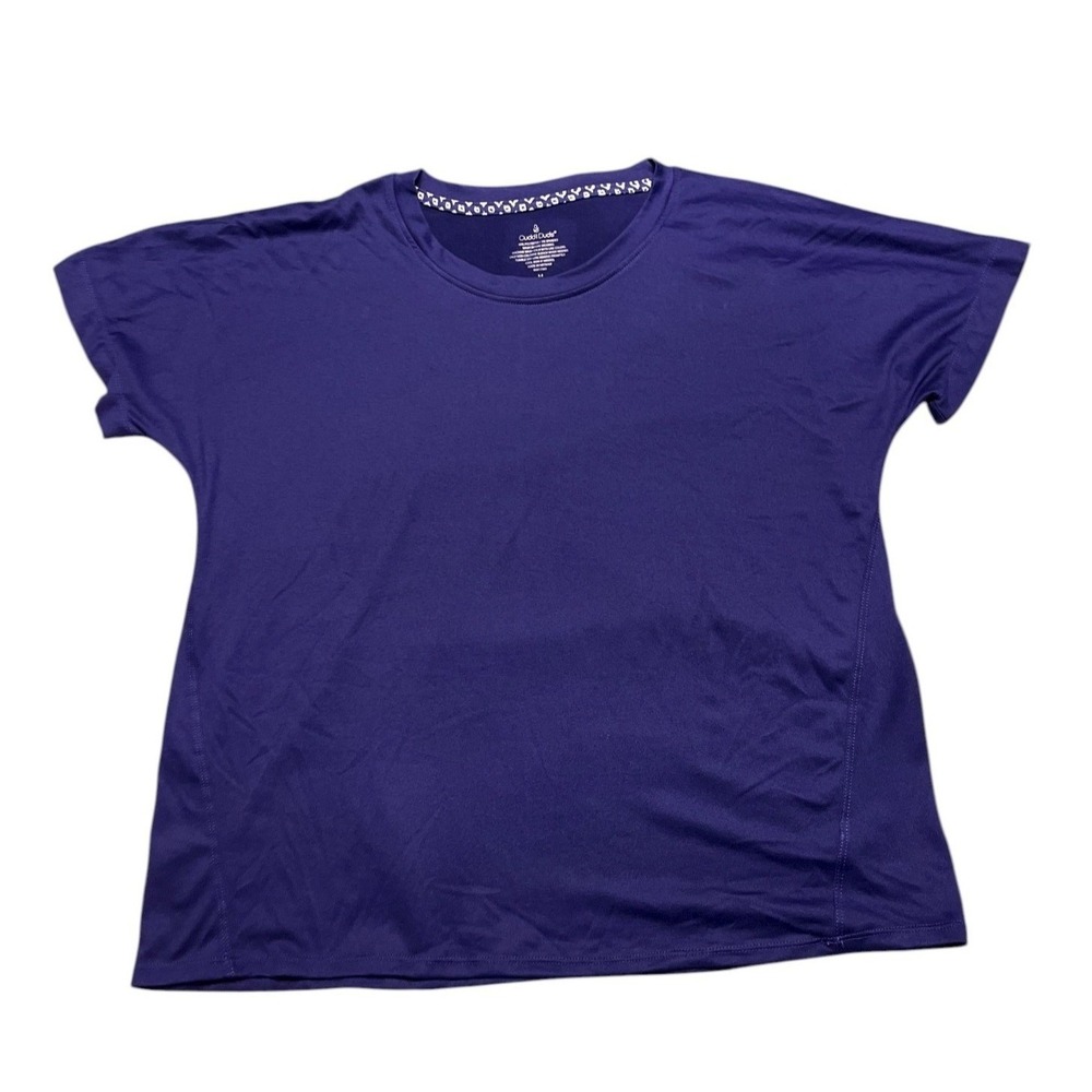 Cuddl‎ Duds Shirt Women M Short Sleeve Soft Stretch Blue Pajama Top Base Layer